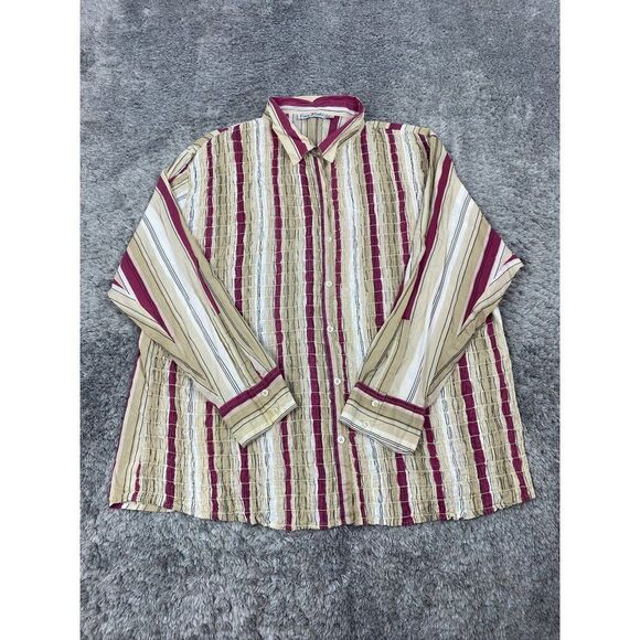 Vtg Erica Brooke Top Womans 28 Beige Pinstriped Western Textured Button Up Shirt - Picture 1 of 8